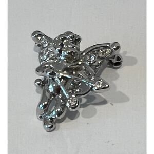 NWOT Cherub Angel Silver Tone Rhinestones on Wings Bow and Arrow Brooch Pin‎
